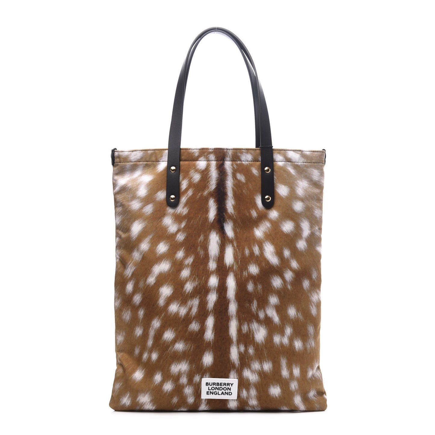 Nylon Deer Print Flat Tote Bag Black Brown