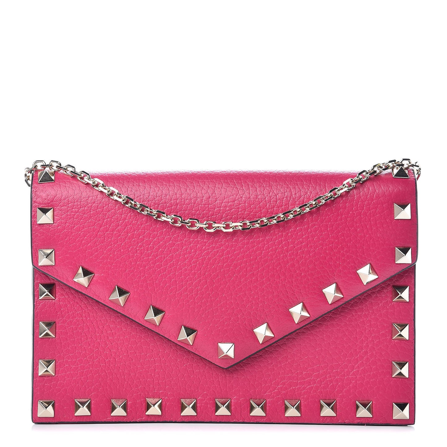 Pebbled Calfskin Rockstud Envelope Wallet on Chain Disco Pink