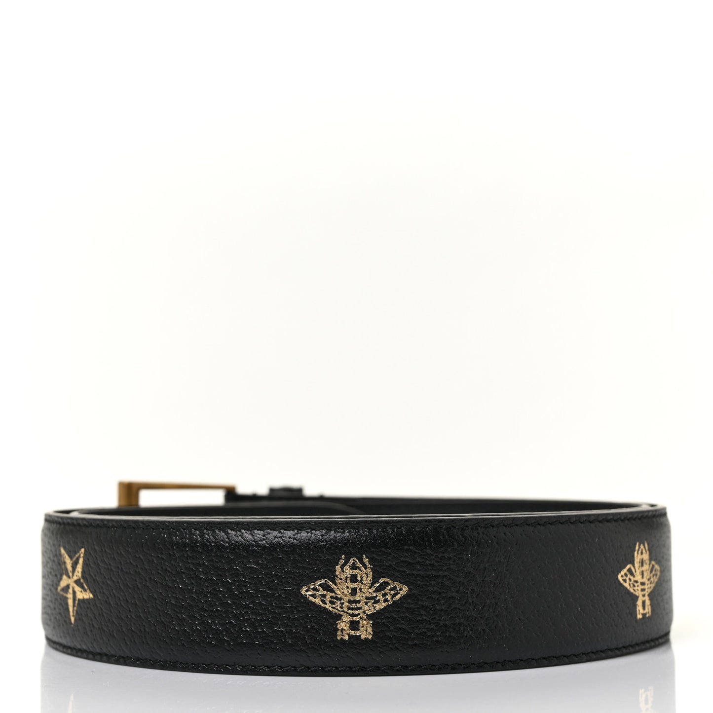 Textured Dollar Calfskin Bees And Stars Print Mens 35mm Belt 90 36 Black Gold