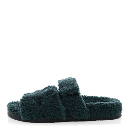 Hermes Woolskin Womens Chypre Sandals 38 Vert Anglais 1 of 9