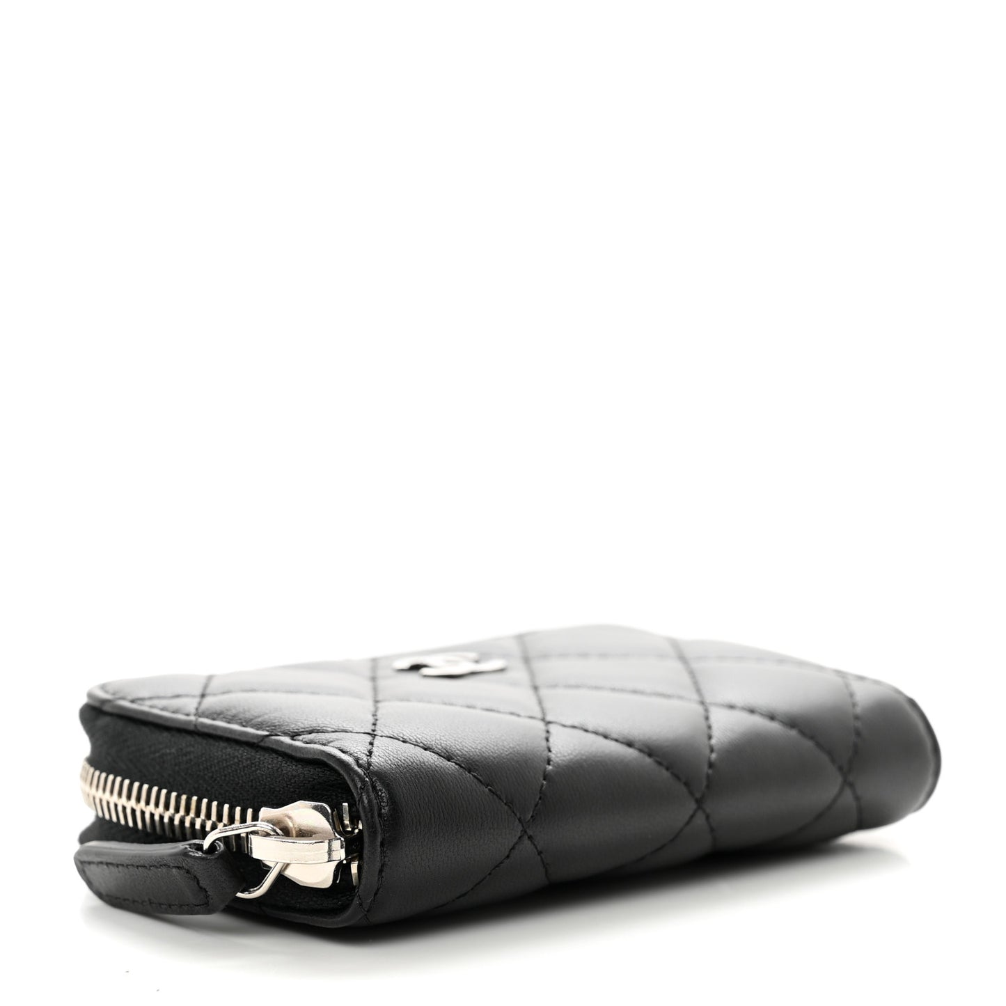 Lambskin Quilted Zip Coin Purse Black