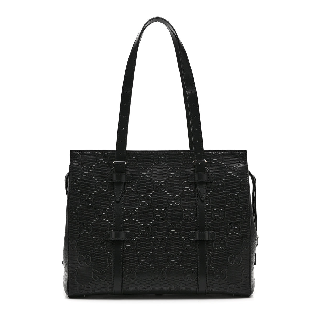Gucci Calfskin GG Tennis Embossed Tote Bag Black 1 of 11