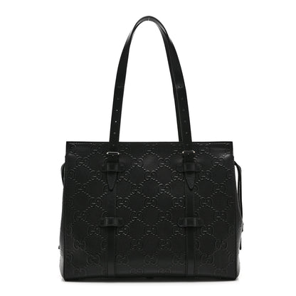 Gucci Calfskin GG Tennis Embossed Tote Bag Black 1 of 11
