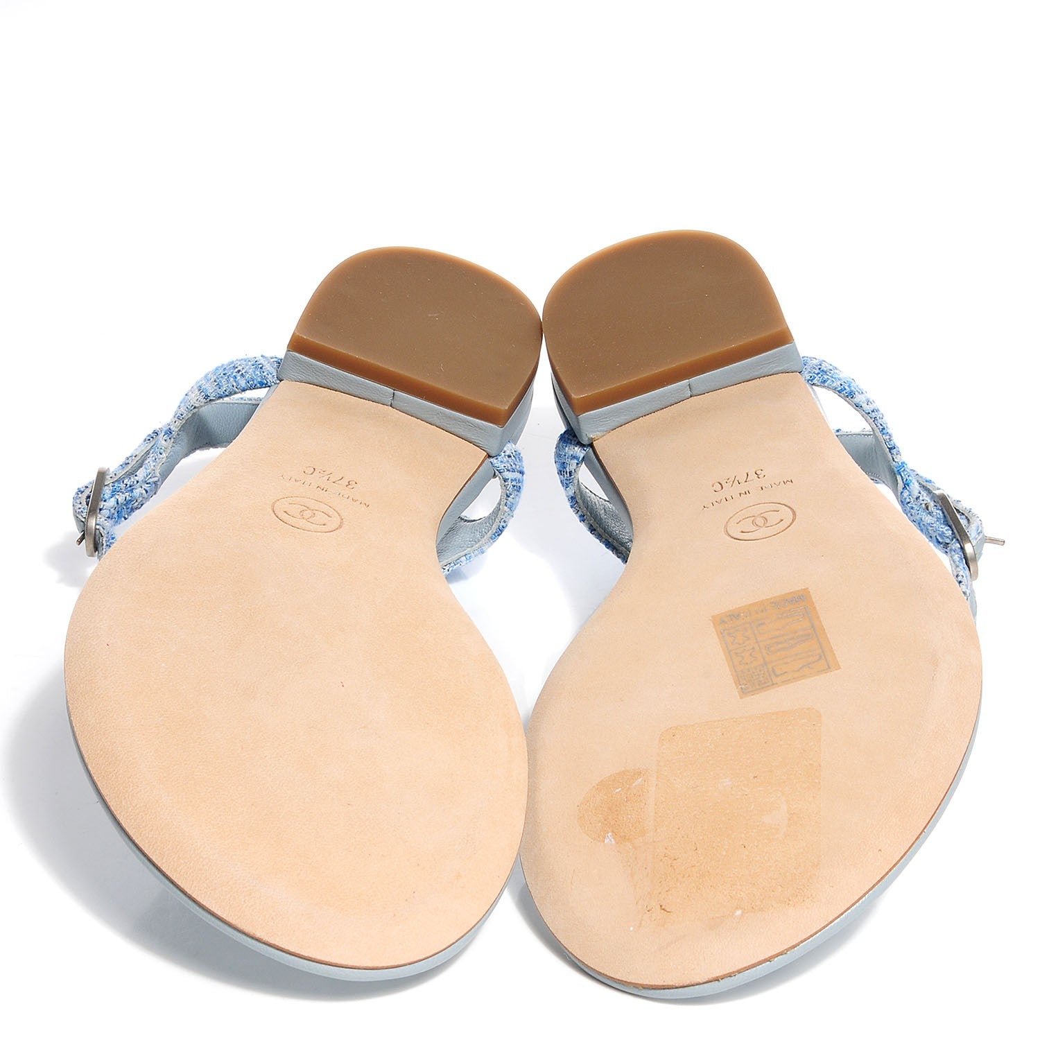 Chanel Fantasy Tweed CC Flat Sandals 37.5 Light Blue 5 of 8
