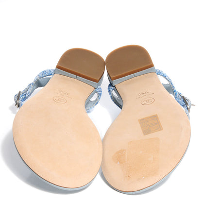 Chanel Fantasy Tweed CC Flat Sandals 37.5 Light Blue 5 of 8
