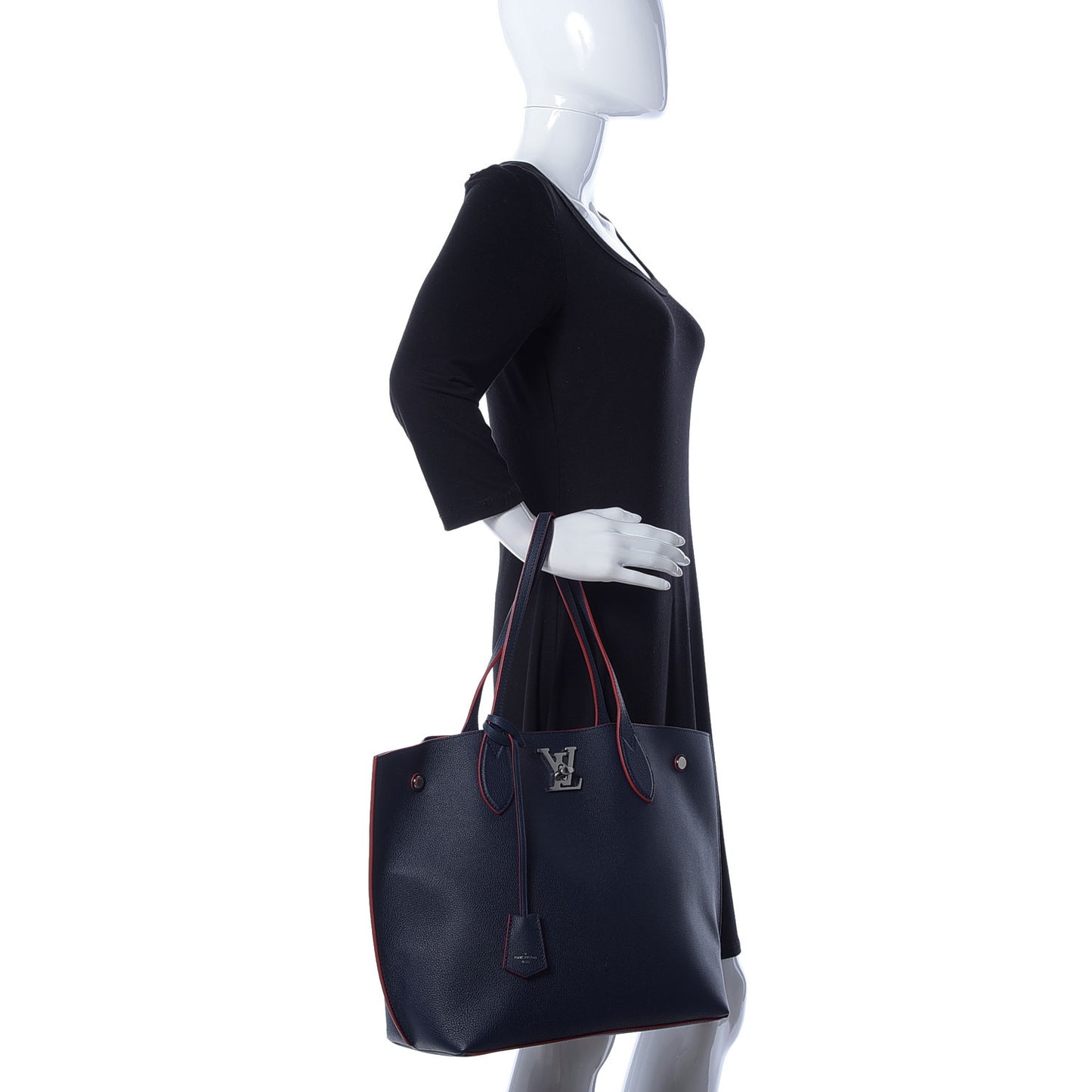 Calfskin Lockme Go Tote Marine Rouge