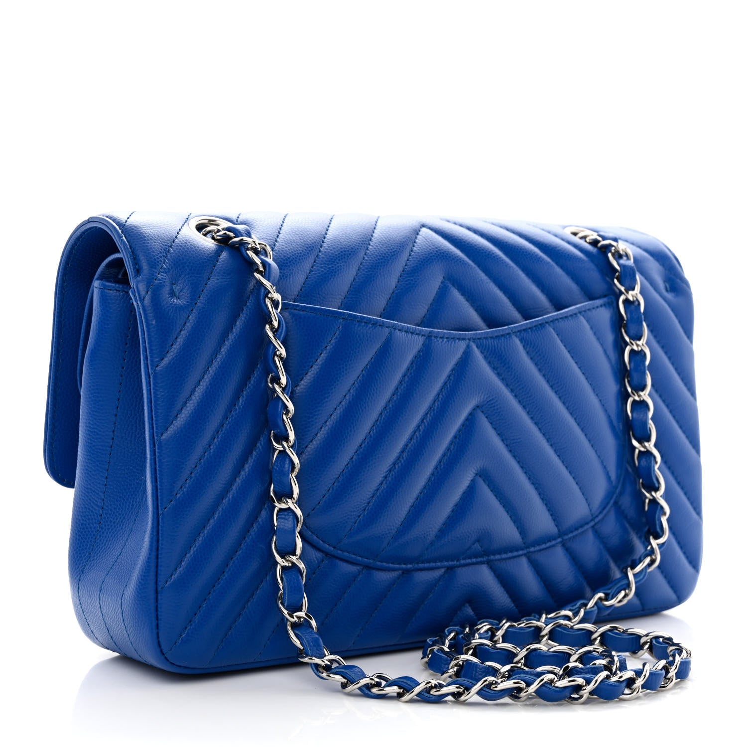 Chanel Caviar Chevron Quilted Medium Double Flap Blue 3 of 12