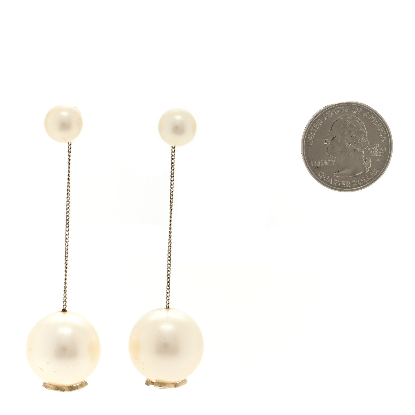 Pearl CC Chain Drop Earrings Gold