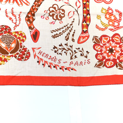 Hermes Cashmere Silk En Attendant Ulysse Shawl 140 Naturel Orange Brun 3 of 5