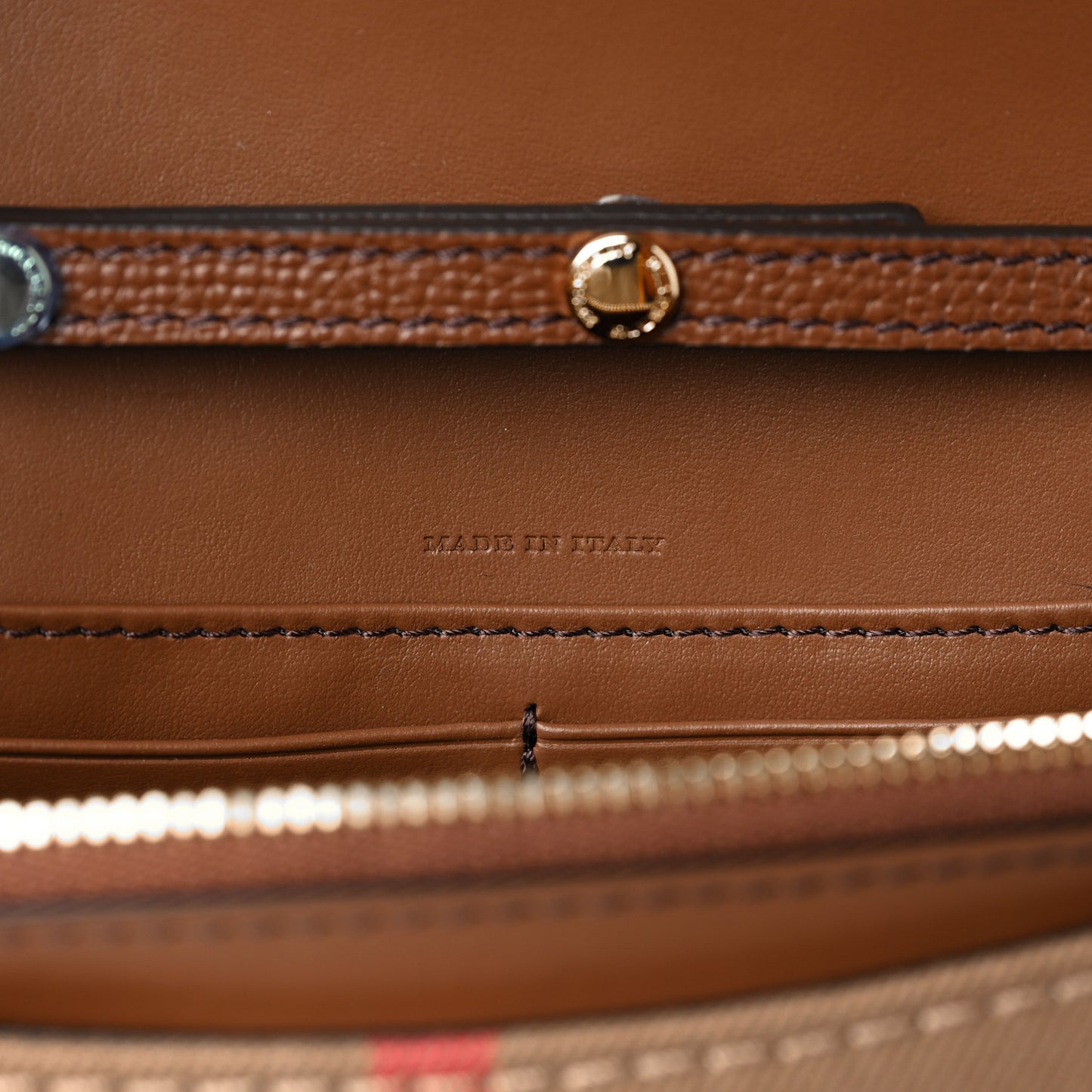 Grained Calfskin House Check Tartan Mix Hampshire Wallet On Chain Tan