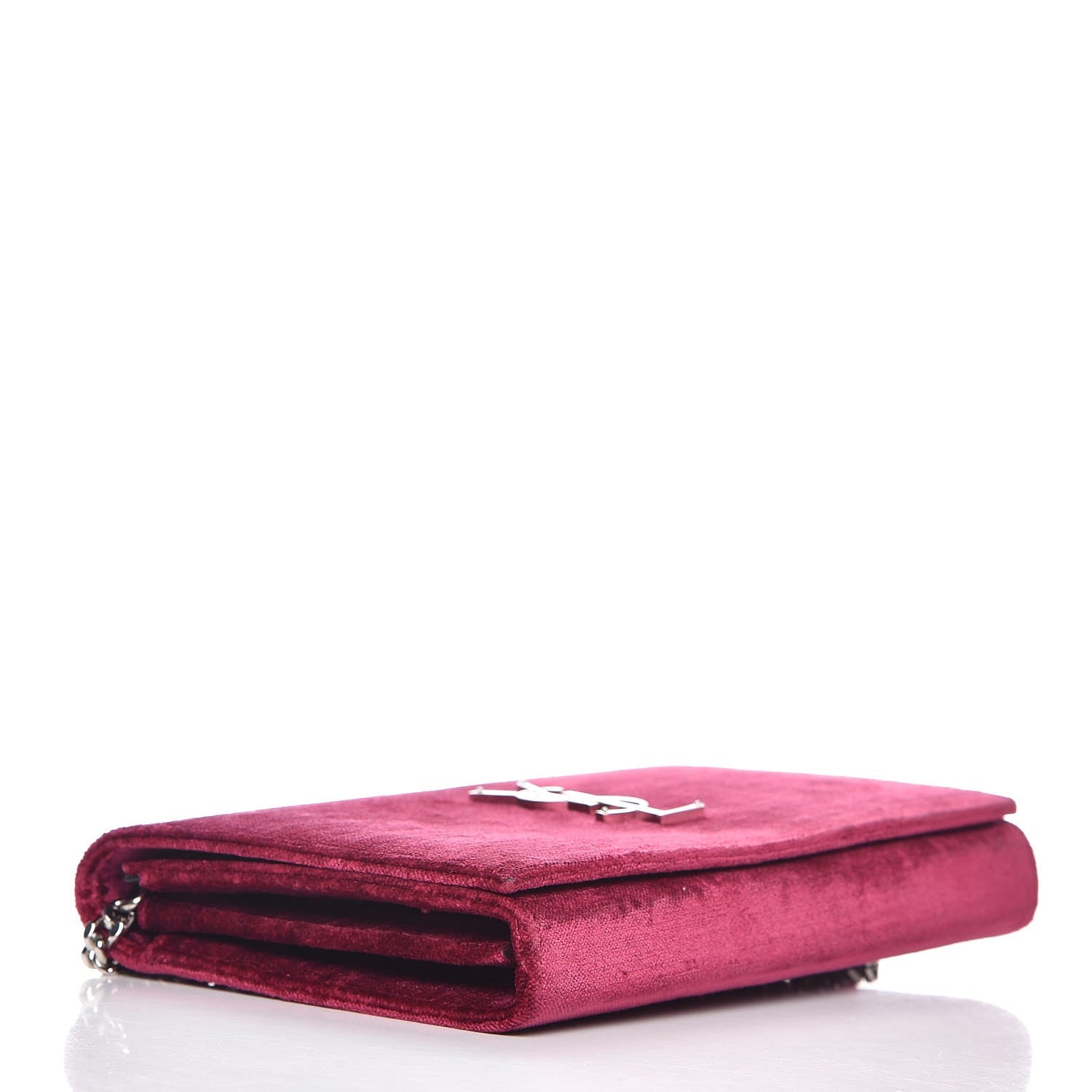 Saint Laurent Textured Velour Monogram Chain Wallet Rose Wine 4 of 8