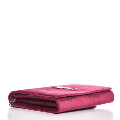Saint Laurent Textured Velour Monogram Chain Wallet Rose Wine 4 of 8