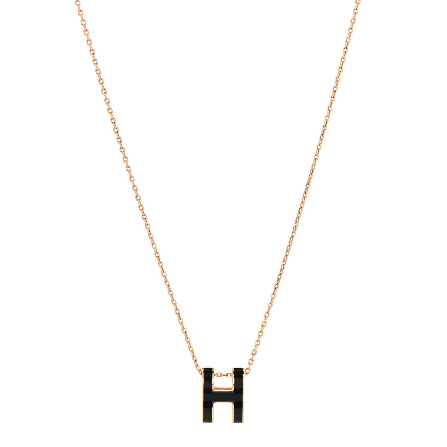 Hermes Lacquered Gold Pop H Pendant Necklace Black 2 of 5