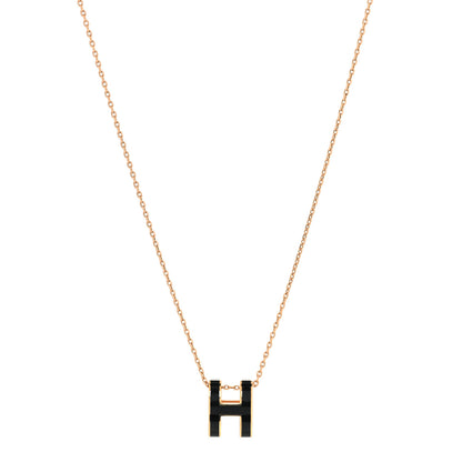 Hermes Lacquered Gold Pop H Pendant Necklace Black 2 of 5