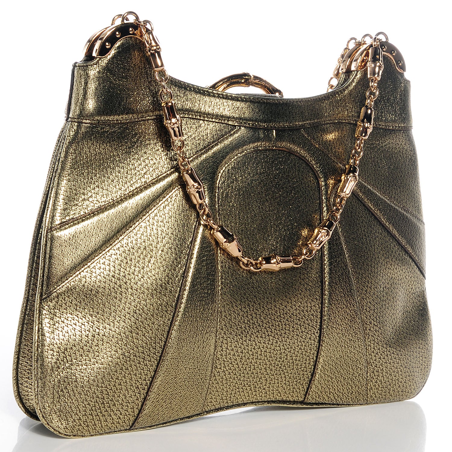 Gucci Leather Bamboo Chain Shoulder Bag Metallic 3 of 8