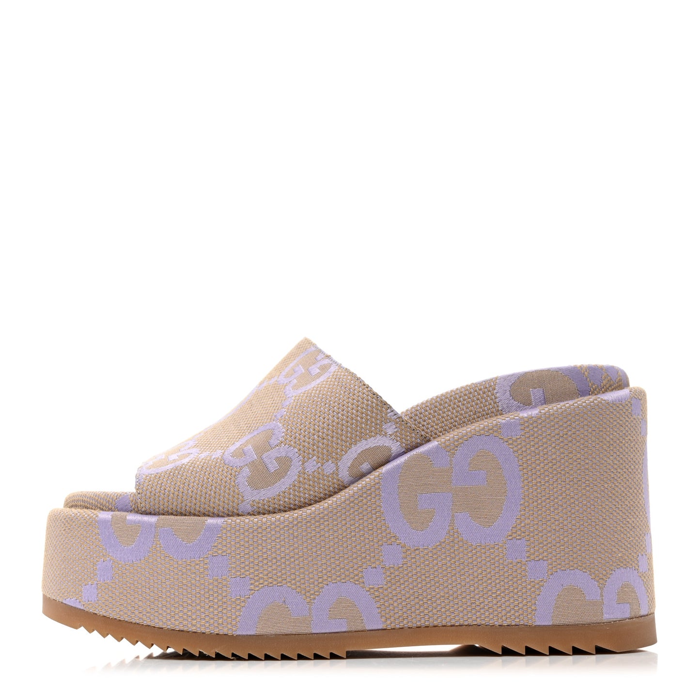 Monogram Jumbo GG Platform Slide Wedge Sandals 38 Beige Lapis