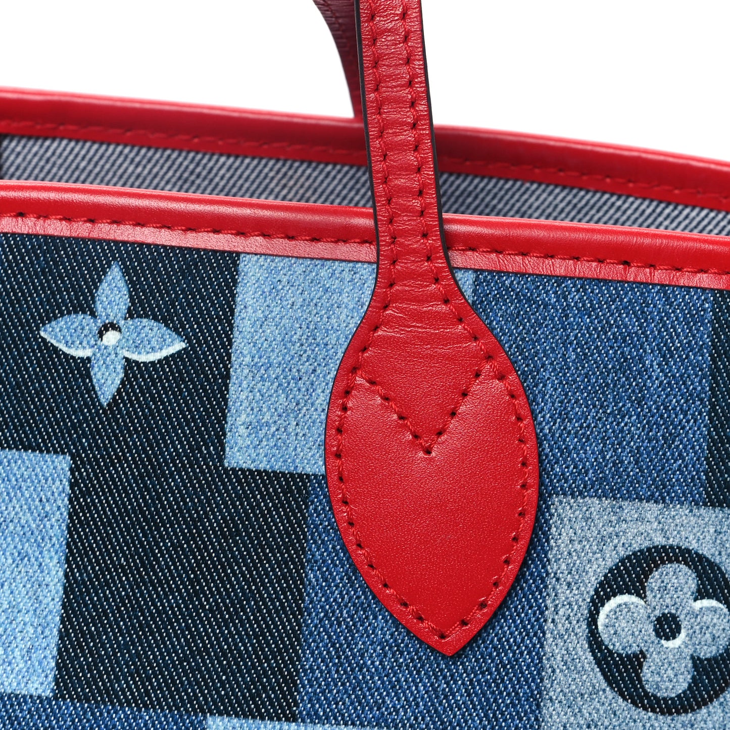 Denim Damier Monogram Patchwork Neverfull Blue Rouge