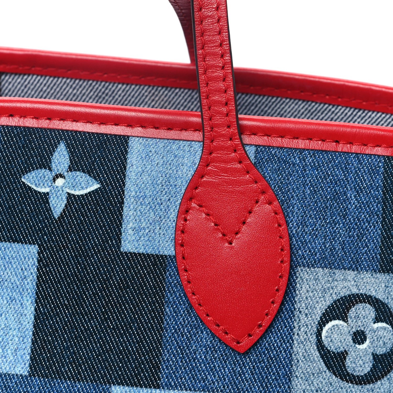 Louis Vuitton Denim Damier Monogram Patchwork Neverfull Blue Rouge 13 of 13