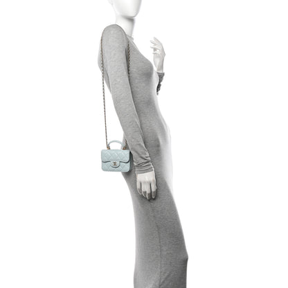 Chanel Lambskin Quilted Top Handle Flap Coin Purse With Chain Light Blue 2 of 15