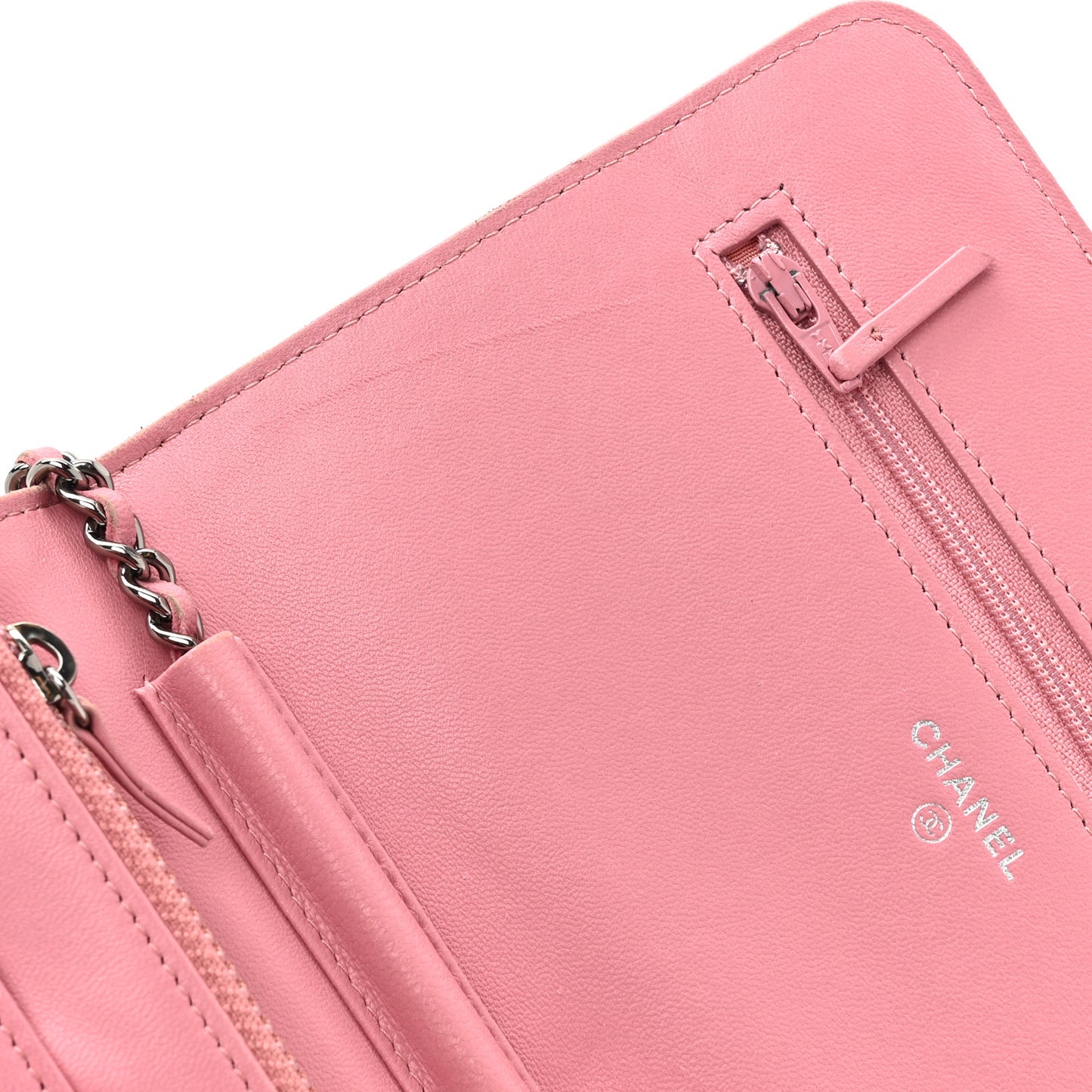 Lambskin Quilted CC Crossing Wallet On Chain WOC Pink