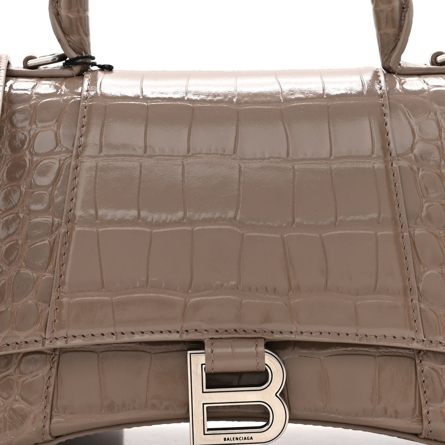 Shiny Calfskin Crocodile Embossed Small Hourglass Top Handle Bag Mink Grey
