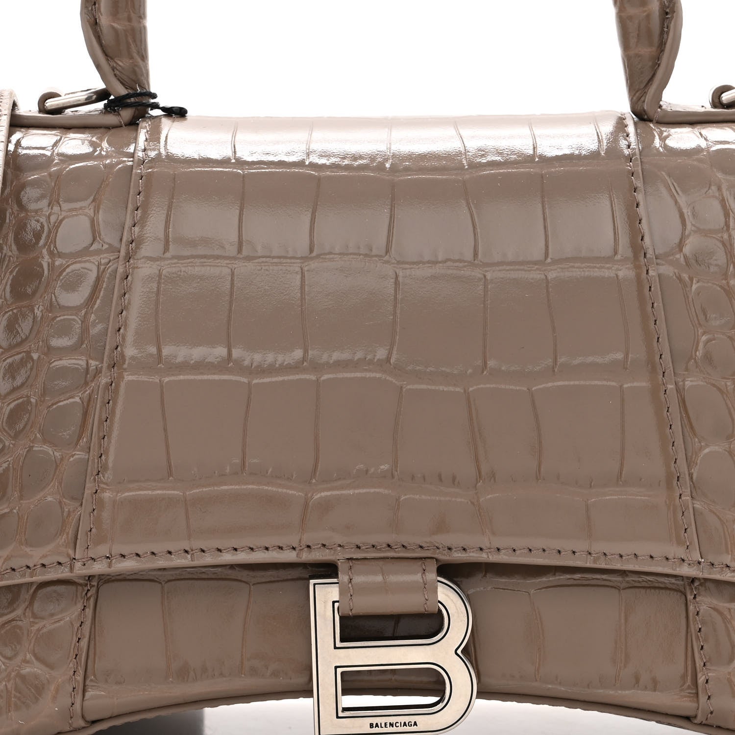Balenciaga Shiny Calfskin Crocodile Embossed Small Hourglass Top Handle Bag Mink Grey 9 of 9