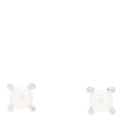 David Yurman Sterling Silver Diamond Pearl 6-6.5mm Cable Stud Earrings 1 of 4