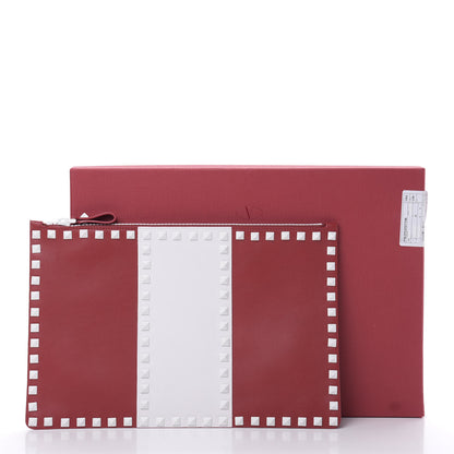 Valentino Garavani Calfskin Colorblock Large Free Rockstud Zip Pouch Rosso Valentino Optic White 7 of 7