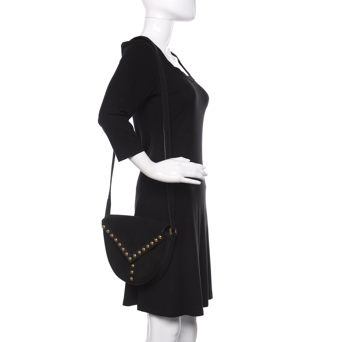 Suede Y Studs Crossbody Bag Black
