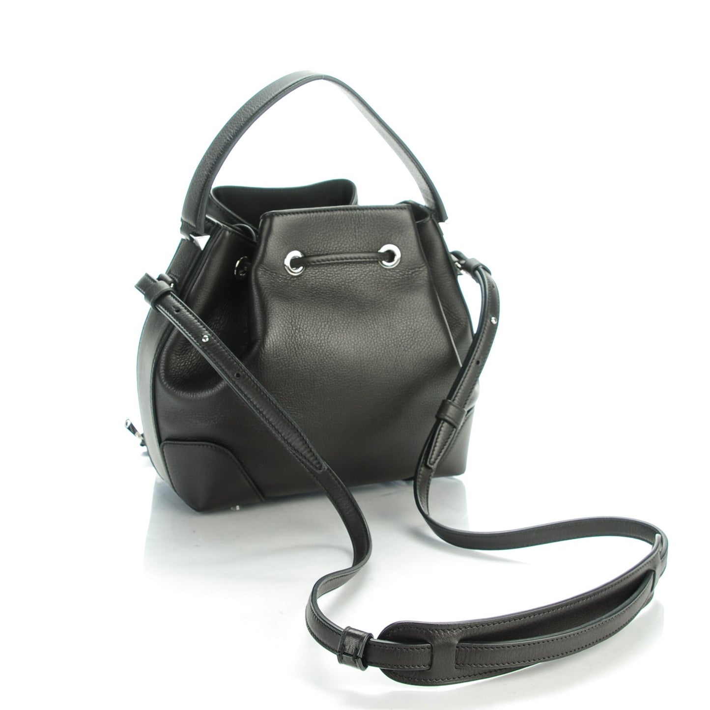 Calfskin Small Lucrezia Drawstring Bucket Bag Black