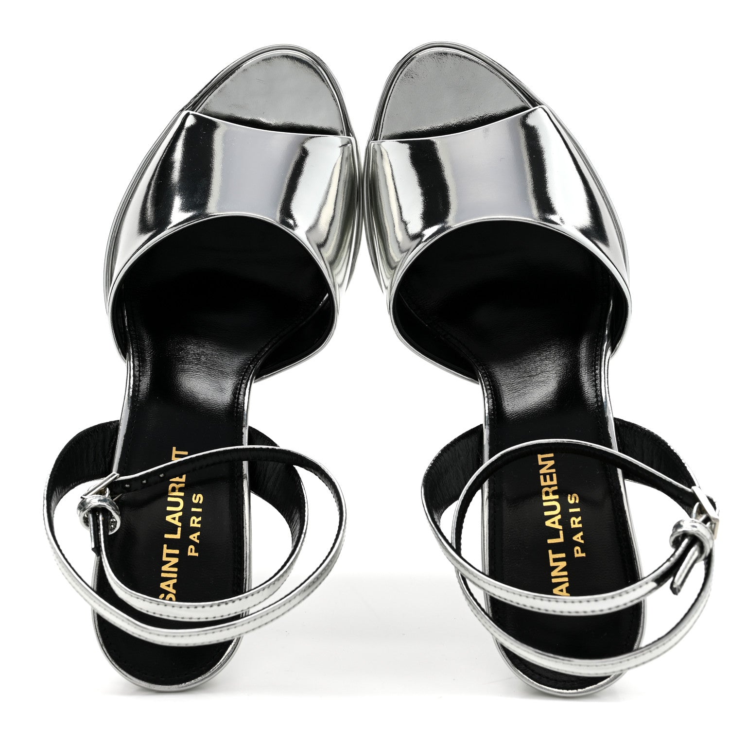 Saint Laurent Metallic Patent Jodie 95 Platform Sandals 38 Silver 2 of 8