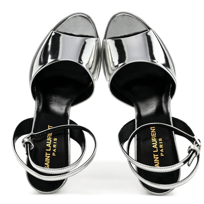 Saint Laurent Metallic Patent Jodie 95 Platform Sandals 38 Silver 2 of 8