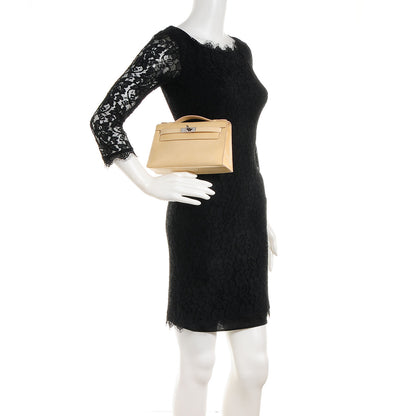 Hermes Lizard Kelly Pochette Clutch Beige 2 of 15