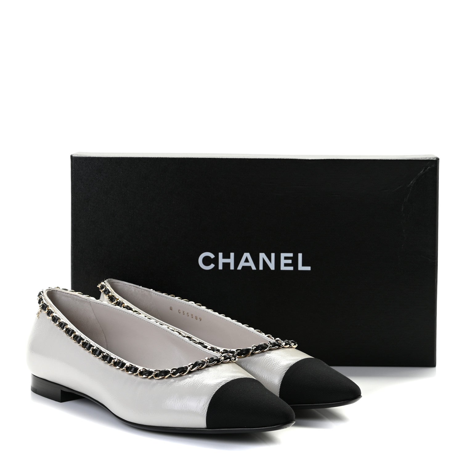 Chanel Lambskin Grosgrain Chain Cap Toe Flats 40 Grey Black 13 of 13