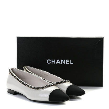 Chanel Lambskin Grosgrain Chain Cap Toe Flats 40 Grey Black 13 of 13