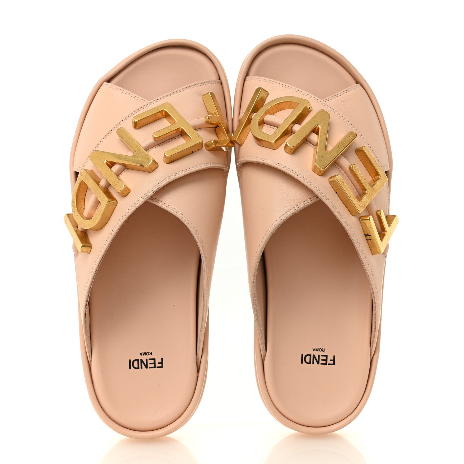 Fendi Vitello Womens Fendigraphy Slide Sandals 37 Light Rose
