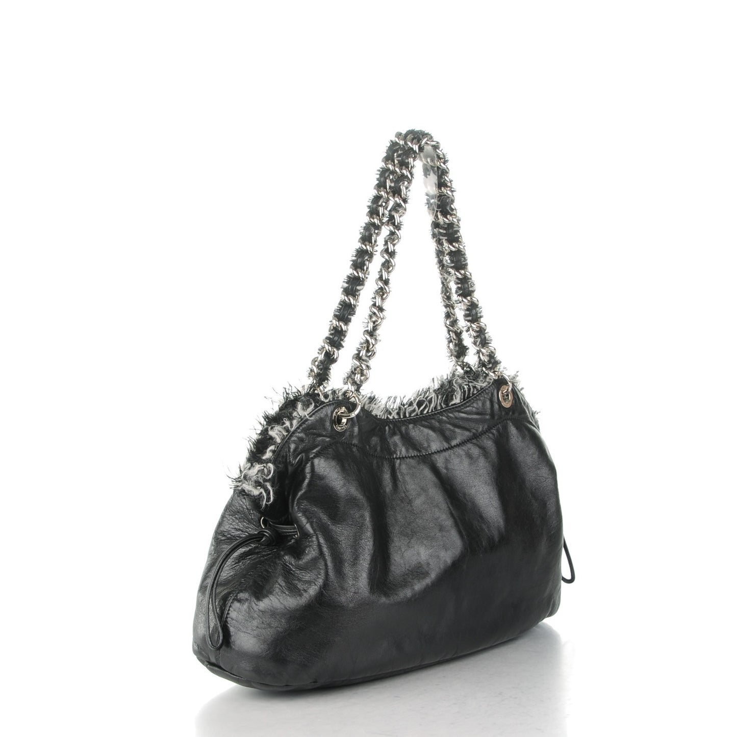 Tweed Lambskin Drawstring Tweedy Tote Black