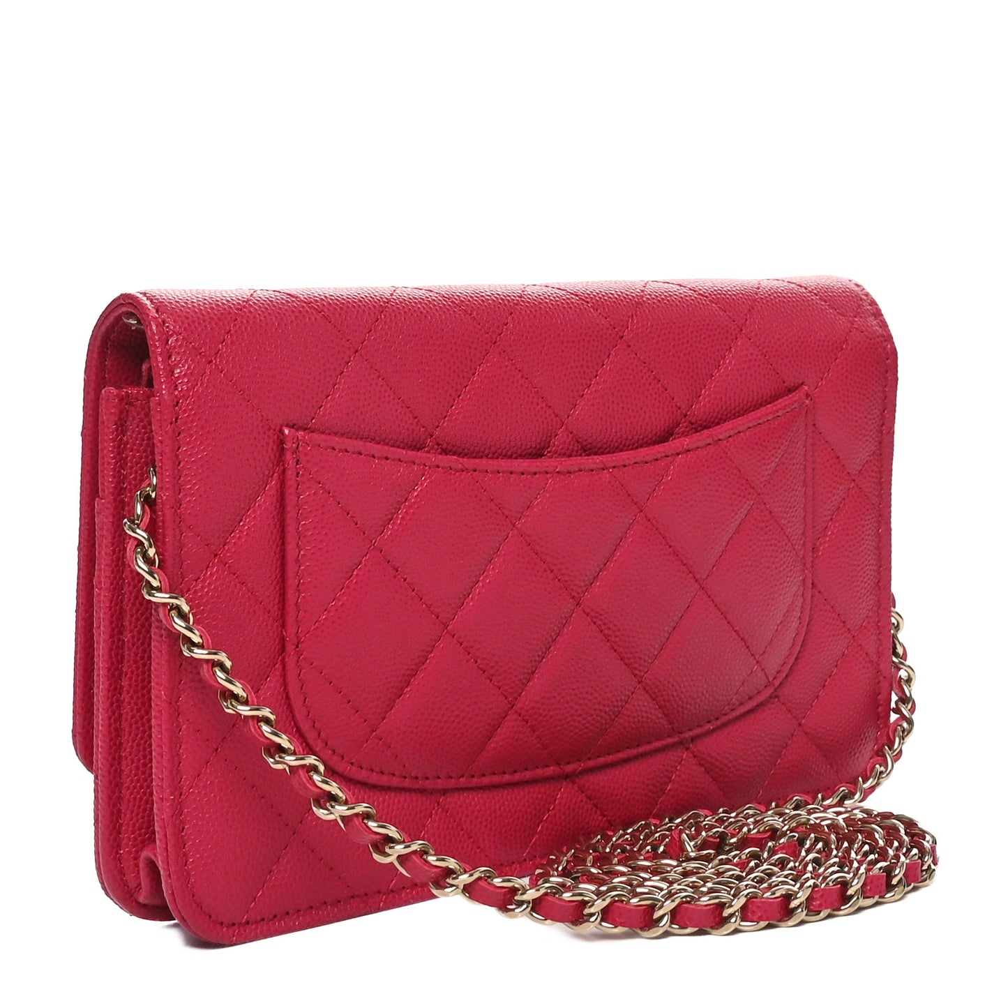 Caviar Quilted Wallet on Chain WOC Dark Pink