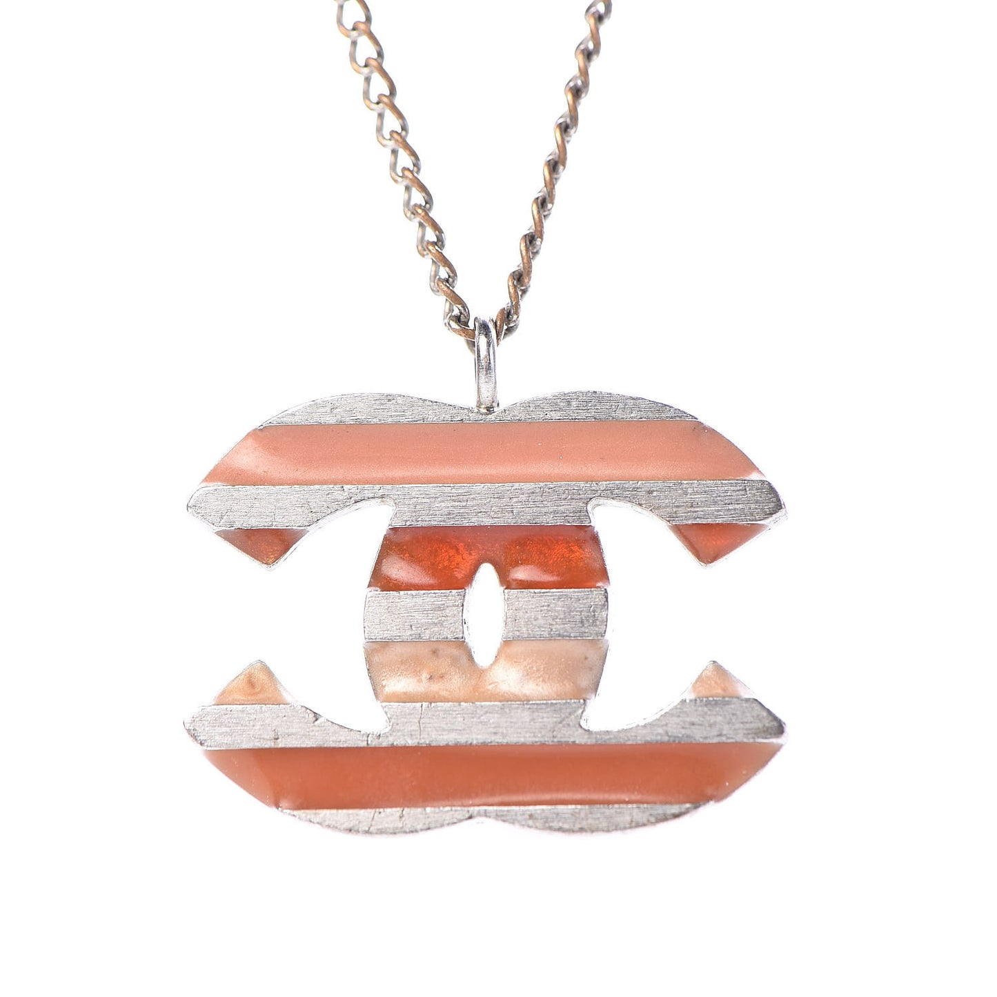 Enamel Striped CC Necklace Orange Silver