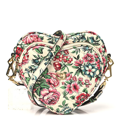 Gucci Calfskin Matelasse Diagonal Brit Roses Print Mini Interlocking G Heart Shoulder Bag White Multicolor 1 of 9