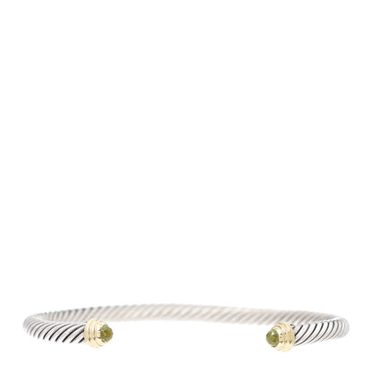 David Yurman Sterling Silver 18K Yellow Gold Peridot 4mm Cable Kids Birthstone Bracelet 1 of 4