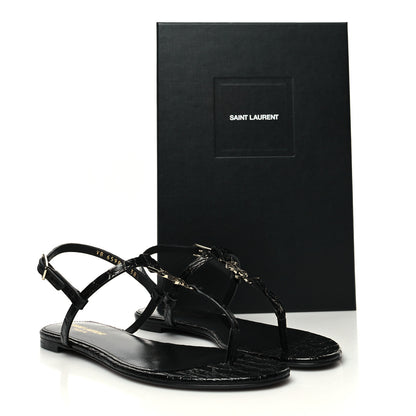 Saint Laurent Calfskin Crocodile Embossed Cassandra Monogram Sandals 38.5 Black 9 of 9