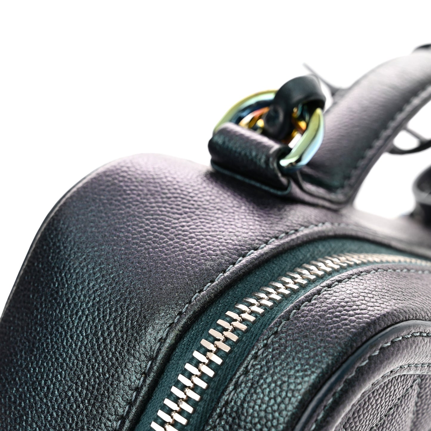 Iridescent Caviar Quilted Medium CC Filigree Vanity Case Dark Turquoise