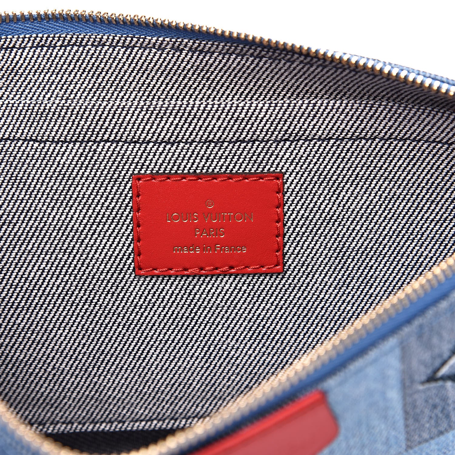 Louis Vuitton Denim Damier Monogram Patchwork Multi Pochette Accessories Blue Rouge 6 of 9