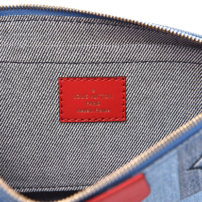 Louis Vuitton Denim Damier Monogram Patchwork Multi Pochette Accessories Blue Rouge 6 of 9