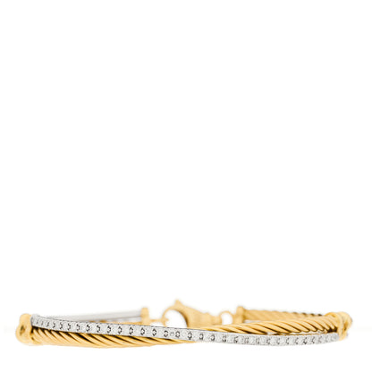 David Yurman 18K White Yellow Gold Diamond Crossover Bracelet 1 of 3