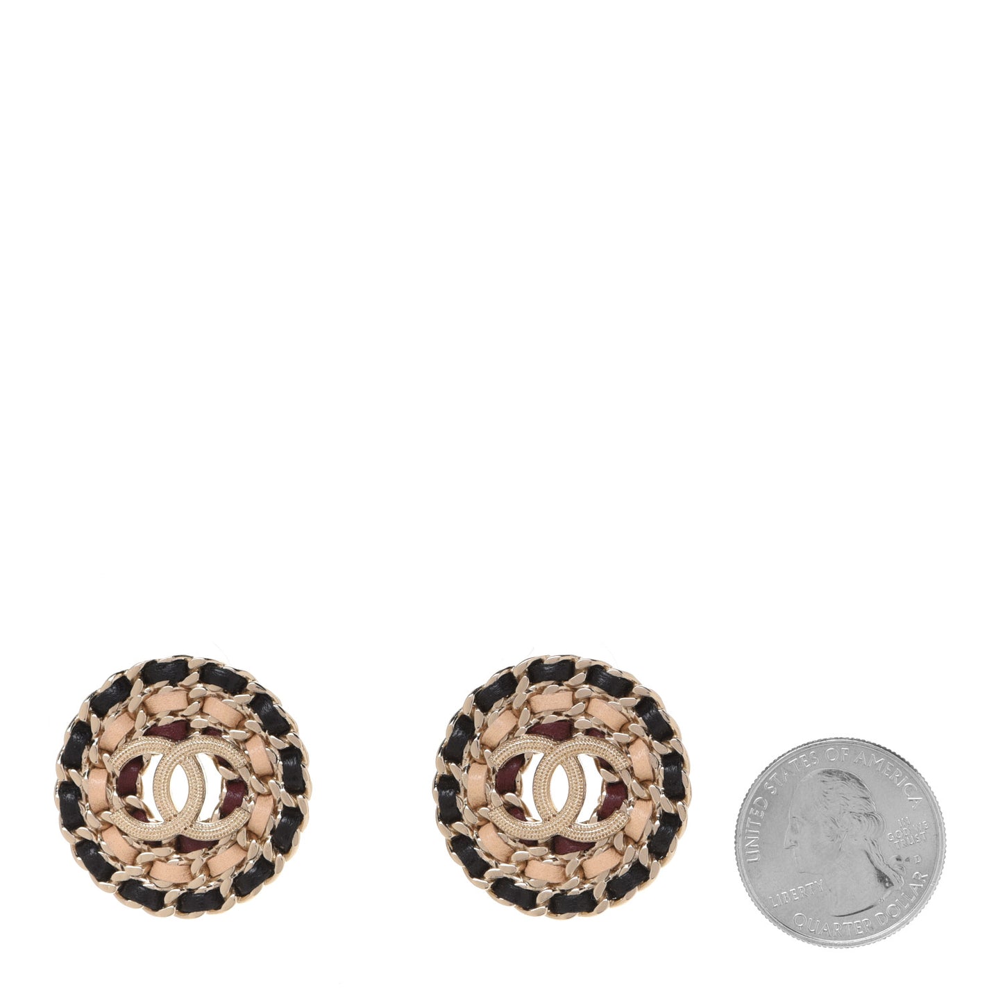 Metal Lambskin CC Round Earrings Black Gold