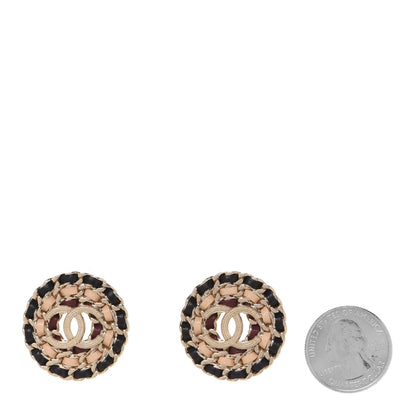 Chanel Metal Lambskin CC Round Earrings Black Gold 2 of 5