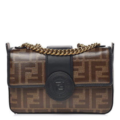 Fendi Glazed Fabric Vitello Century FF 1974 Stamp Patch Mini Double F Crossbody Bag Mogano Panna Black 1 of 13