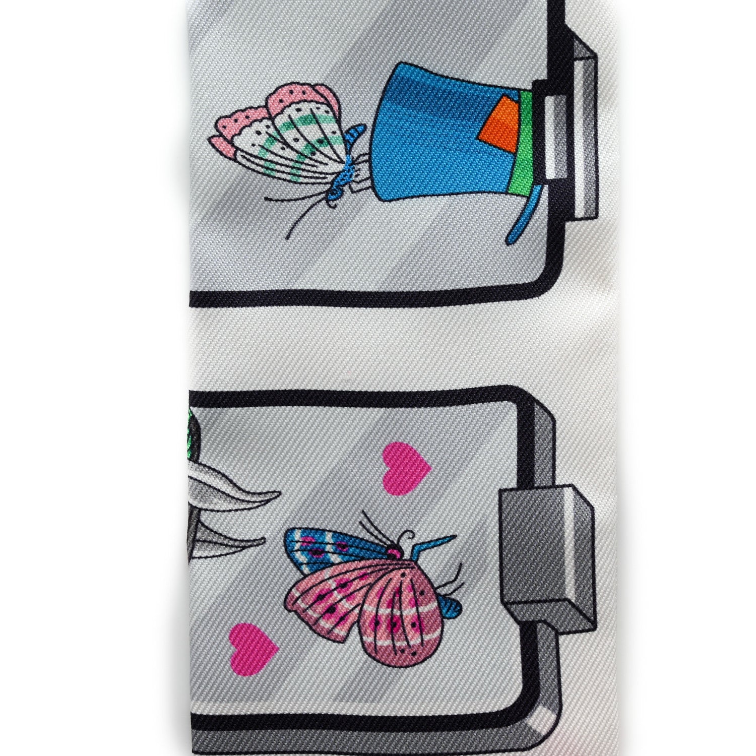 Hermes Silk Story Twilly White Gris Rouge 7 of 8